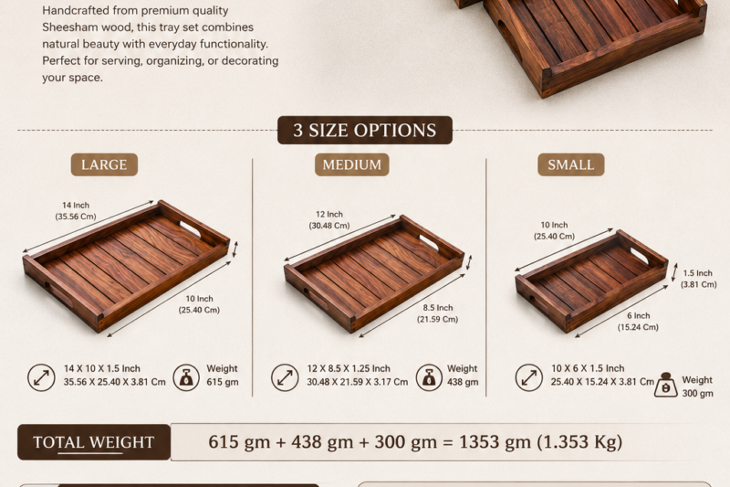 Sheesham Wooden Tray Set – Elegant, Durable & Multipurpose Wooden Serving Trays