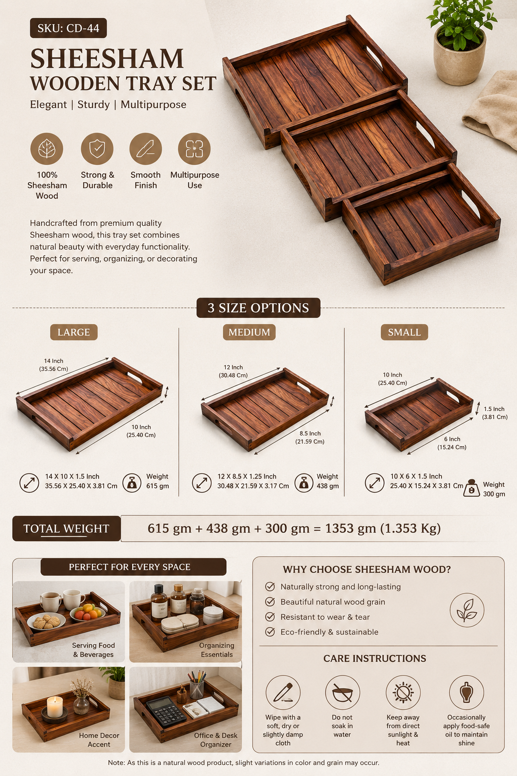 Sheesham Wooden Tray Set – Elegant, Durable & Multipurpose Wooden Serving Trays
